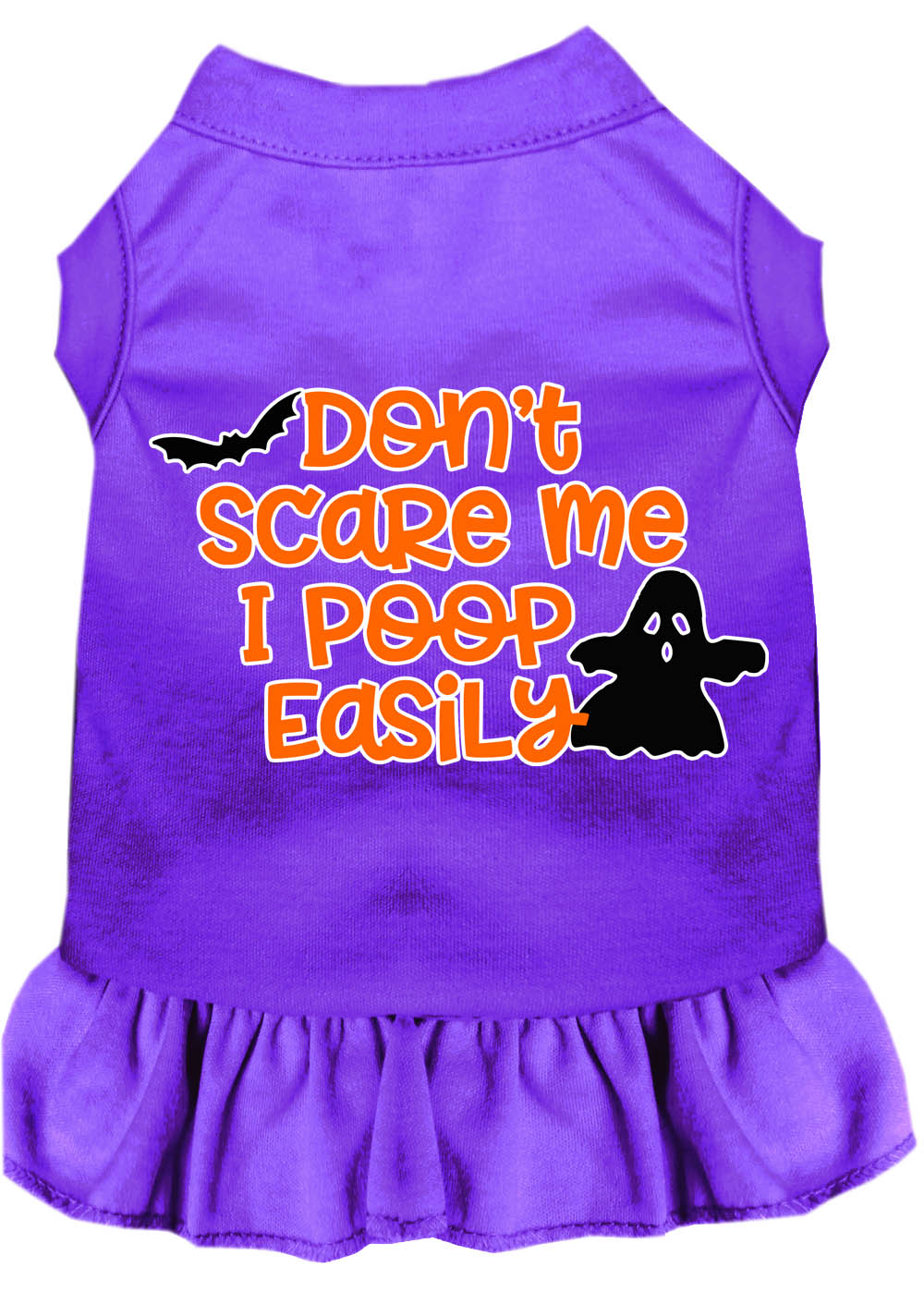 Don't Scare Me, Poops Easily Screen Print Dog Dress Purple XS